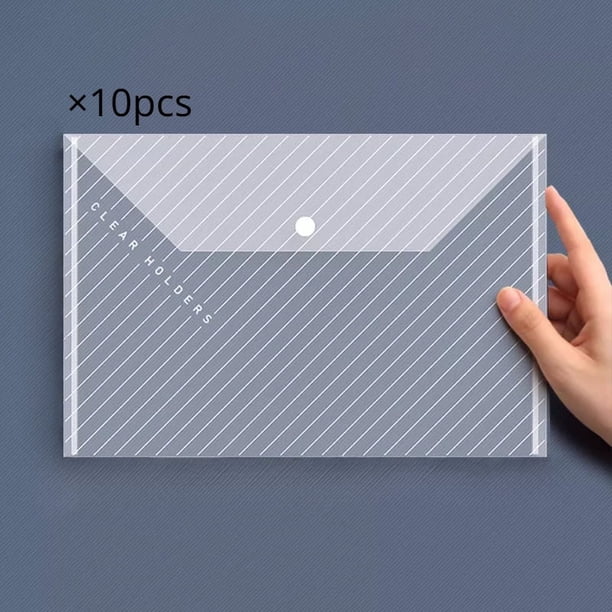 10pcs A4 Transparent Plastic Envelope File Bag, Document Data Storage Bag With Snap Button, For Office Data Storage, Document Stationery Tools Organizing Sortin