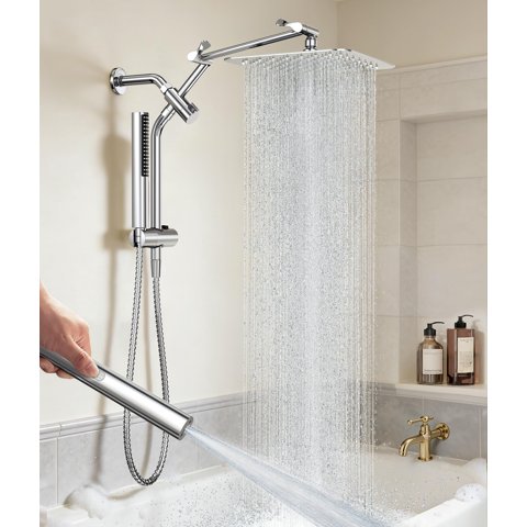 Alcachofa De Ducha Veken All Metal 10 Con Soporte Portátil Cromado Y Brazo