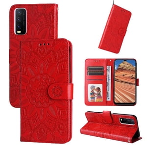 Funda Tipo Cartera Foxdock Para Vivo Y20 , Diseño Girasol En Relieve, Cuero Pu, Cierre Magnético, Soporte Y Tarjetero