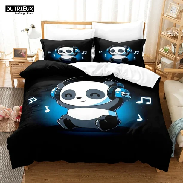 Cartoon Chinese Panda Bedding Set Soft Microfiber Size Duvet Cover Kids Girls Room Decor White Bed Linen Bed Sheets