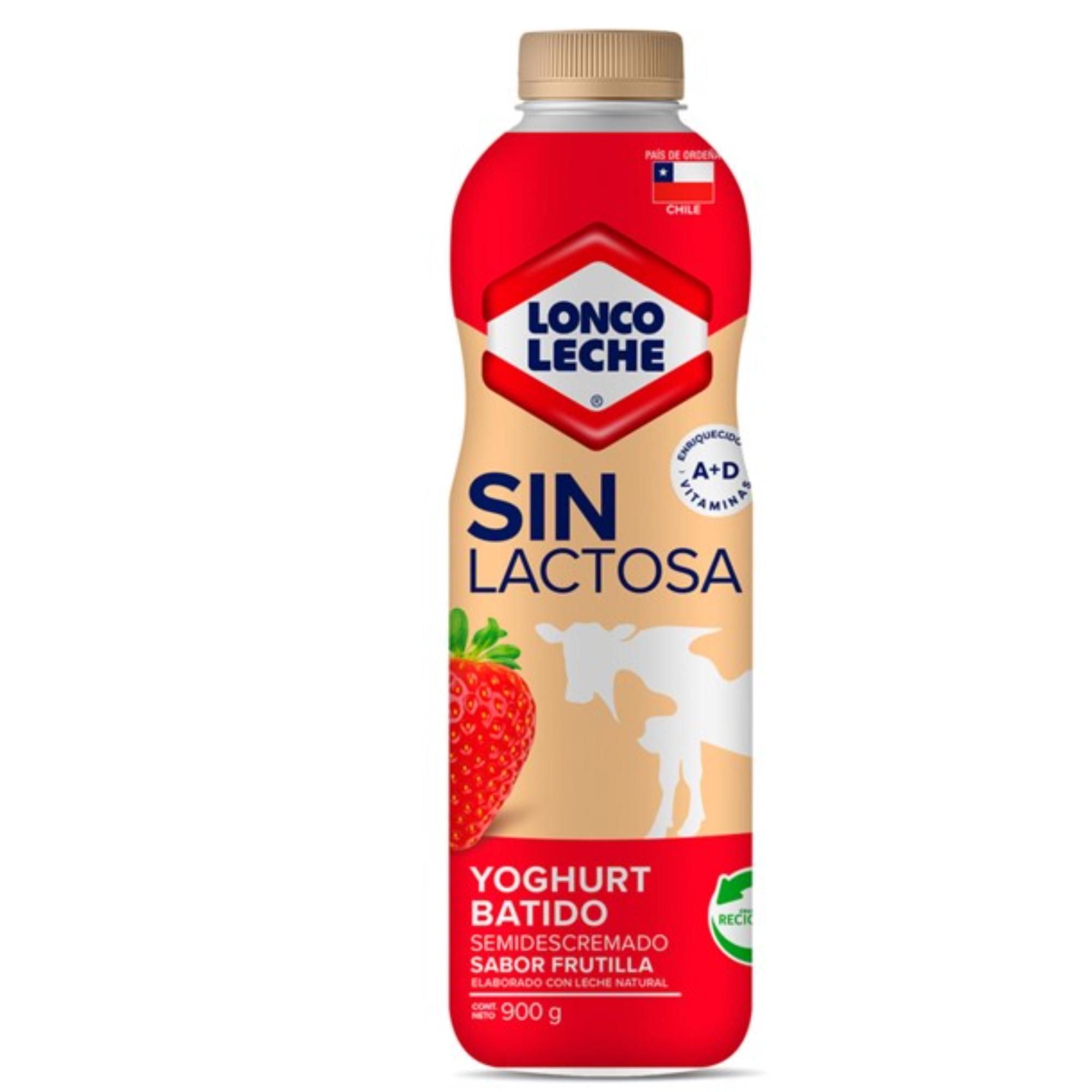 Yoghurt Sin Lactosa Sabor Frutilla Botella 900 g Loncoleche