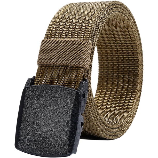 Cinturón de nailon para hombre, cinturón táctico militar, transpirable, con hebilla de plástico para pantalones, 130 cm, Marrón Oliva