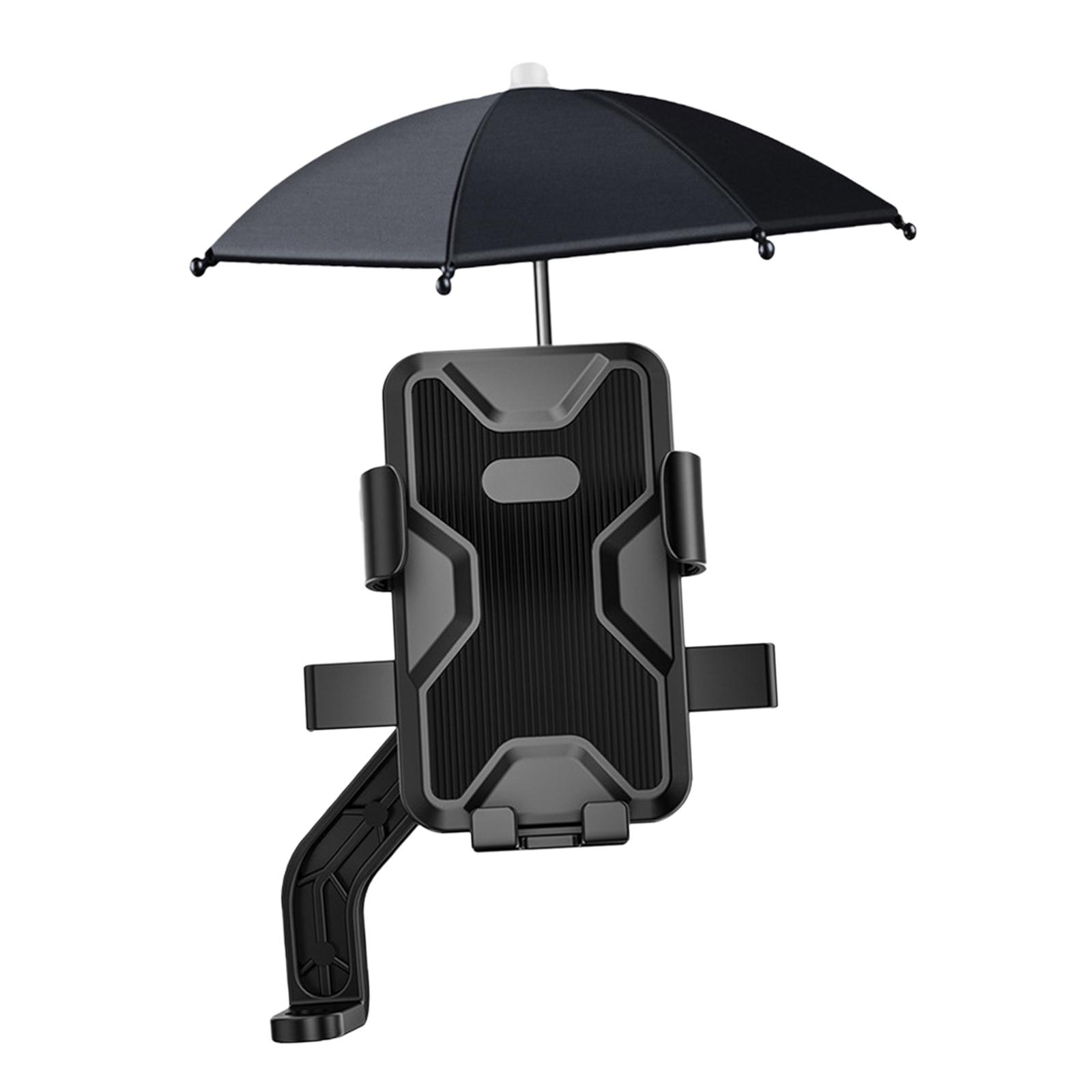 Magideal - Soporte De Navegación Para Teléfono De Motocicleta, Soporte Para Teléfono Con Paraguas Para Motocicleta Y Bicicleta, Soporte Para Teléfono Con Espejo Lateral Negro