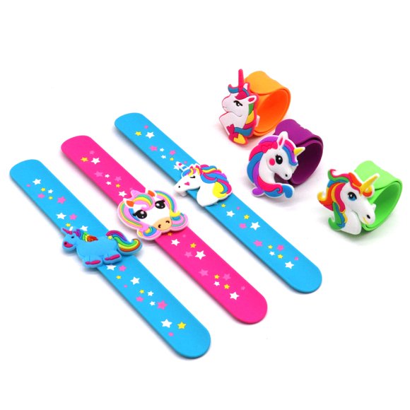 Pulseras Slap Bracelets Lochsoel con forma de unicornio de silicona para niños (paquete de 6)