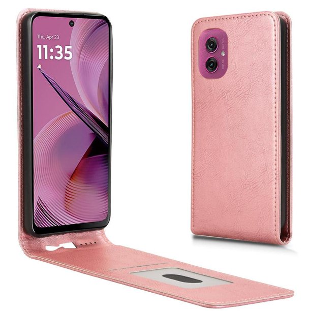 Funda tipo folio para Motorola Moto G55 5G con soporte magnético y protección para la cámara Oro rosa