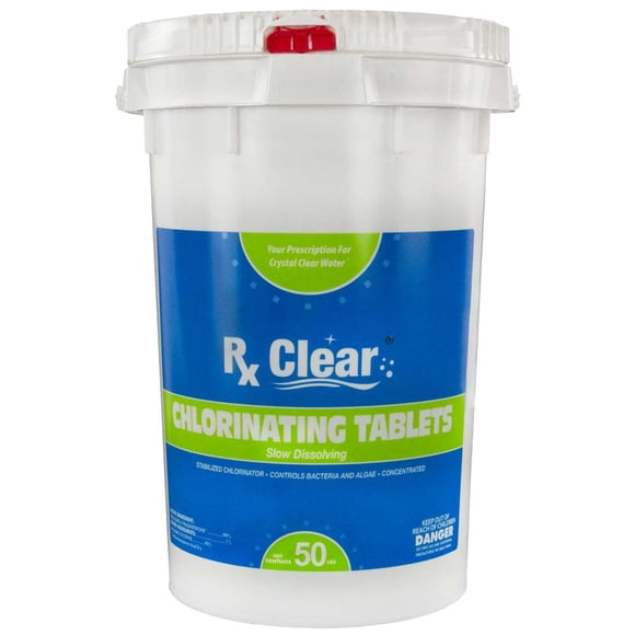 Cubo Chlorine Tablets Rx Clear estabilizado de 3 pulgadas y 2,27 kg