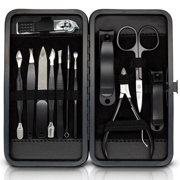 Set Manicura Pedicura 12 En 1 Acero Inoxidable Negro