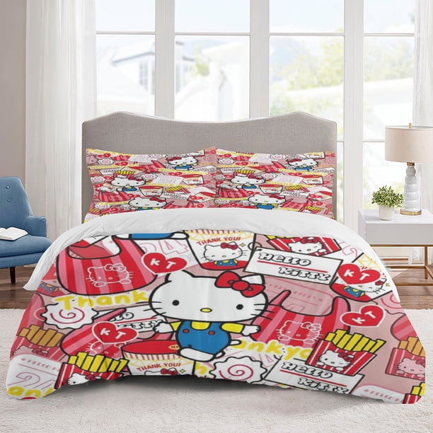 Hello kitty Bedding Sets Cartoon Duvet Cover Lightweight 3 Piece Bet Sets for Kids Boys Girls