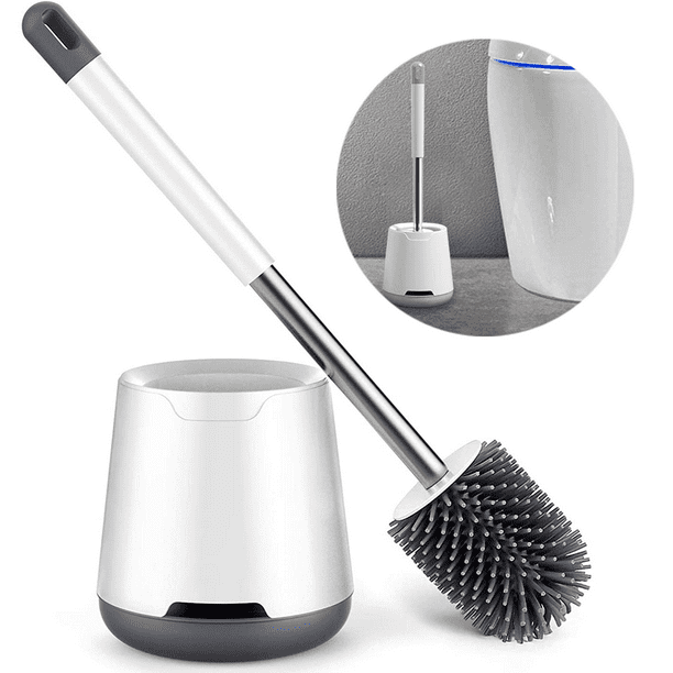 Juego de escobilla y soporte para inodoro, cepillo limpiador de inodoro con soporte para almacenamiento y organización del baño, diseño de mango resistente y antioxidante (para colgar en la pared o
