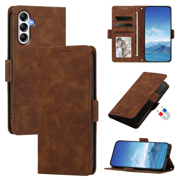 Funda Billetera Delgada para Samsung Galaxy A34 5G con Ranuras y Soporte Marrón