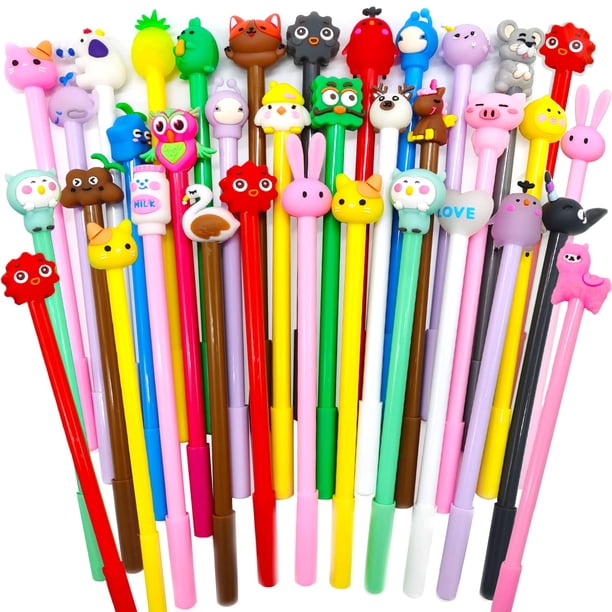 Pluma de gel Muiyaneq con diseño de caricaturas, tinta negra, 30 piezas aleatorias, kawaii
