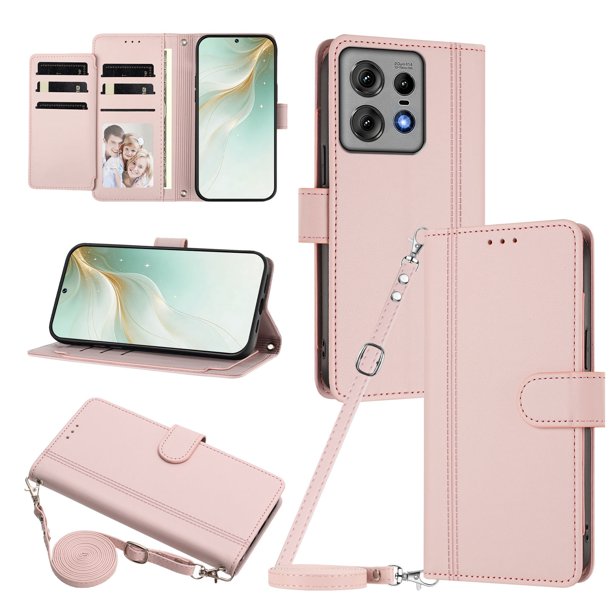 Funda Billetera de Cuero Sintético para Motorola Edge 50 Pro 5G, Rosa