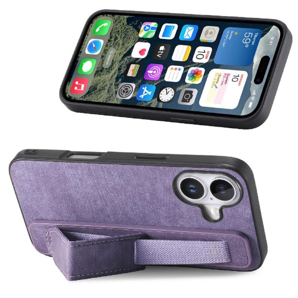 Funda Protectora con Correa para iPhone 16 Resistente a Golpes Morado