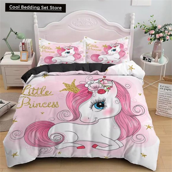 Children Bedding Sets Gifts Unicorn and Colorful Horse Printing Duvet Cover Sets for Kids Girls Boys 2/3 Pcs Pink Quilts Bed Sheets