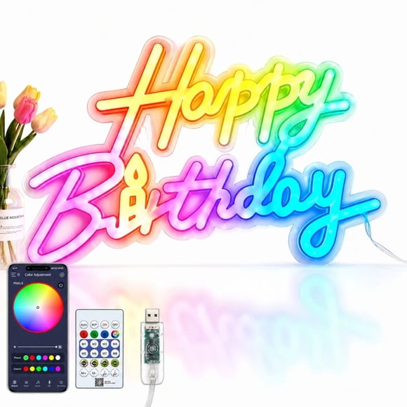 Letrero Neón Led Happy Birthday Usb Con Control Y App