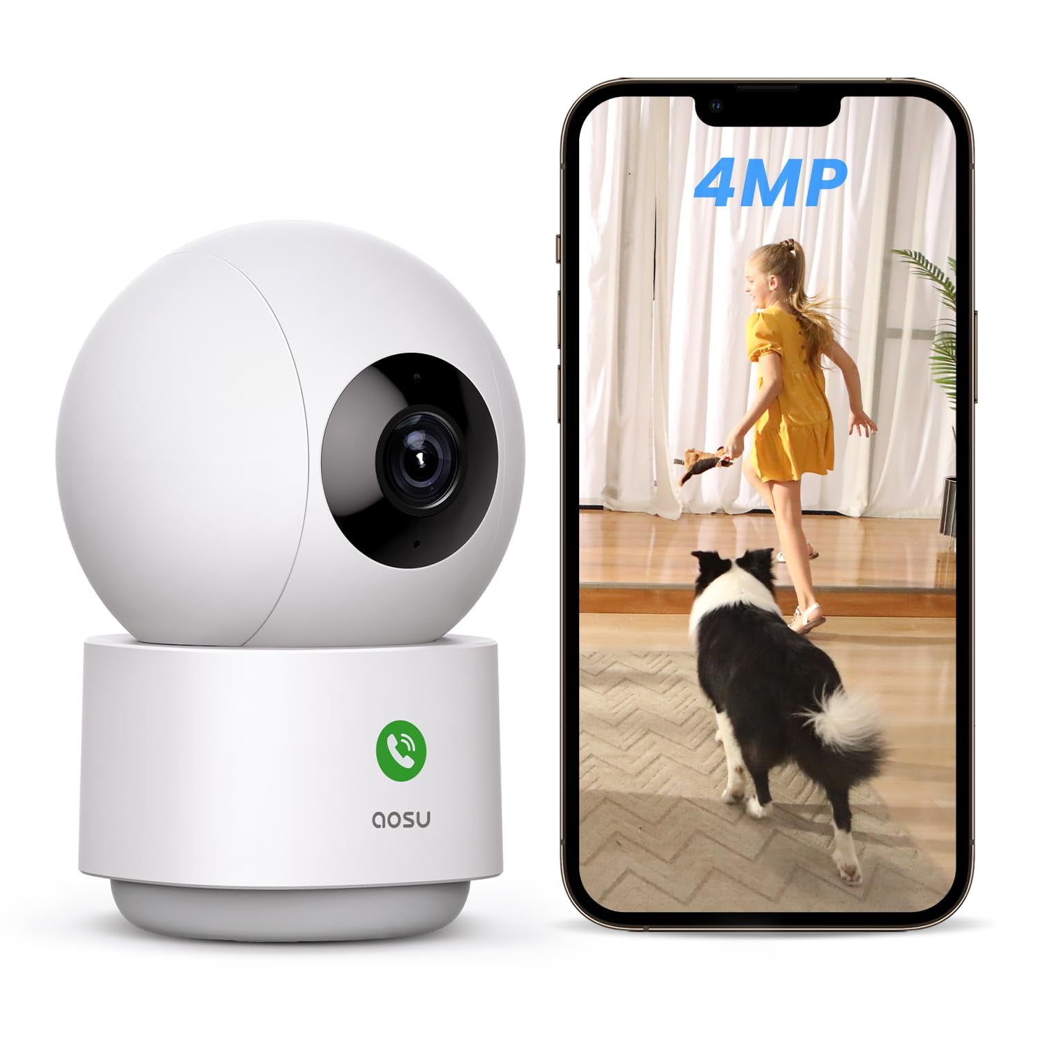 Cámara De Seguridad Aosu 4mp 2.5k Monitor Para Bebés Interior Wifi Alexa