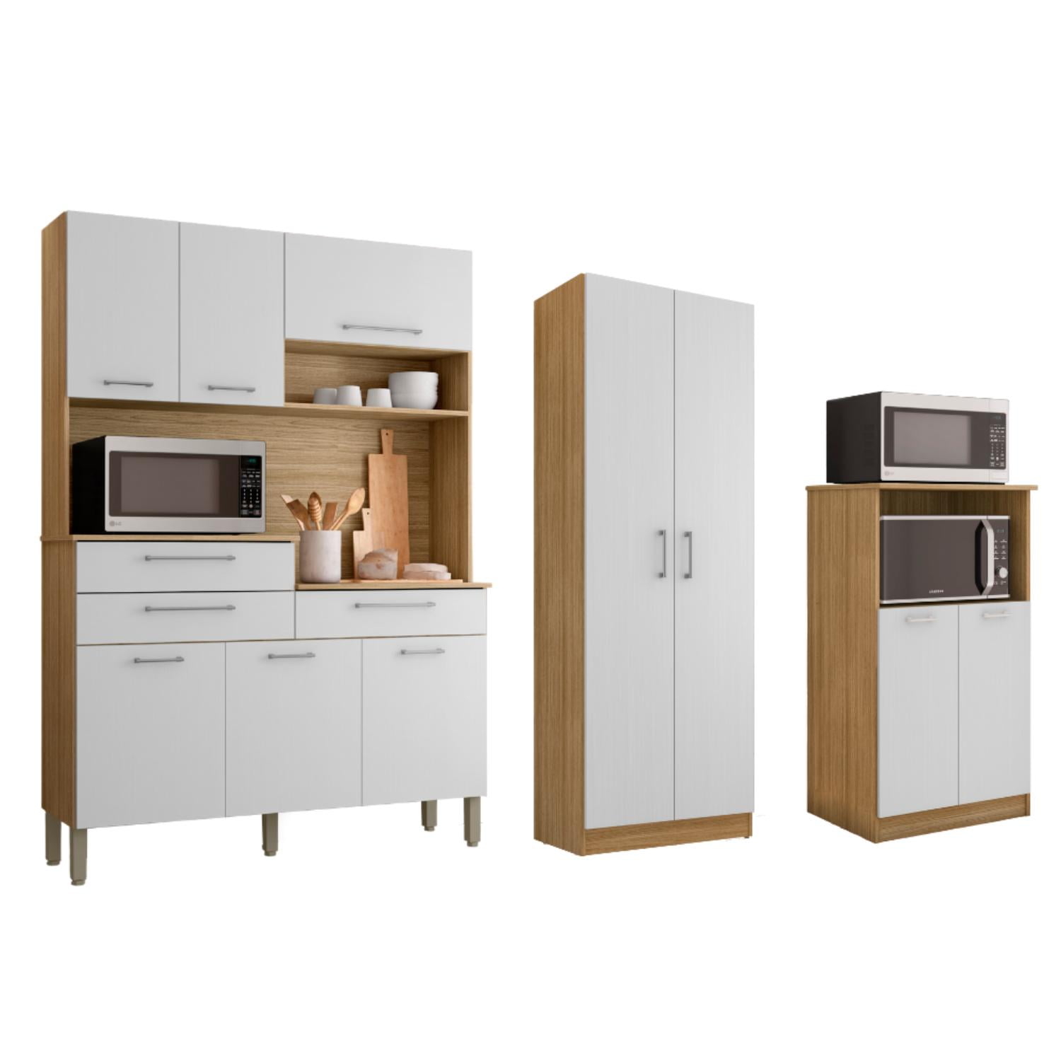 Movelaria - Combo Mueble Para Microondas + Kit Orion 8 Puertas + Alacena K020820 Blanco