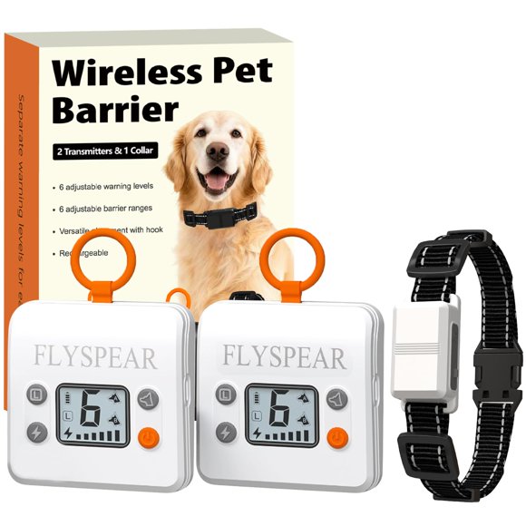 Barrera inalámbrica para mascotas FLYSPEAR con 2 transmisores recargables