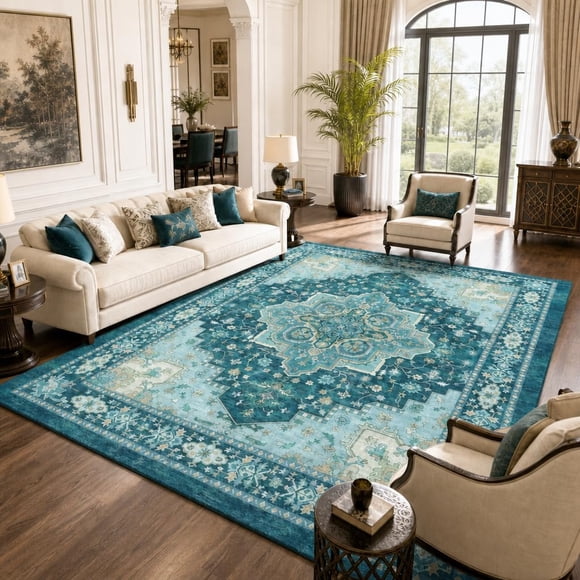 Alfombra de Área AMADA HOMEFURNISHING 244 cm Turquesa Lavable