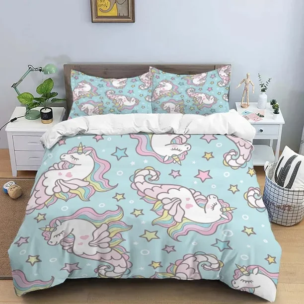 v1642 Bed Sheets Cartoon Pink Animals HD Print Bedding Set,boy King Size Bedding Set,girl's Bed Double Bed Duvet Covers Pillowcase Bedding Set 3-Piece Bedding Set (1 Duvet Cover + 2 Pillow Shams) Bed