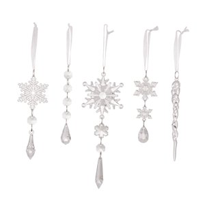 Magideal - 5 Uds. De Carámbanos Colgantes Acrílicos Con Forma De Copos De Nieve Transparentes Con Purpurina, Suministros Para Fiestas, Decoraciones Para Árboles Blanco