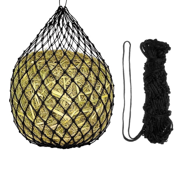 Uxcell Red de Heno de Alimentación Lenta, Longitud de 40" Agujeros de 2" Fuerte Capacidad de Carga, Bolsa de Alimentación Lenta de Nylon, (Negro, 1 Pza), Para Caballos / Cabras / Remolque / Establo