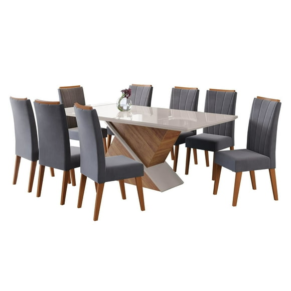 Juego Comedor Glamour 8 Sillas Café - Blanco