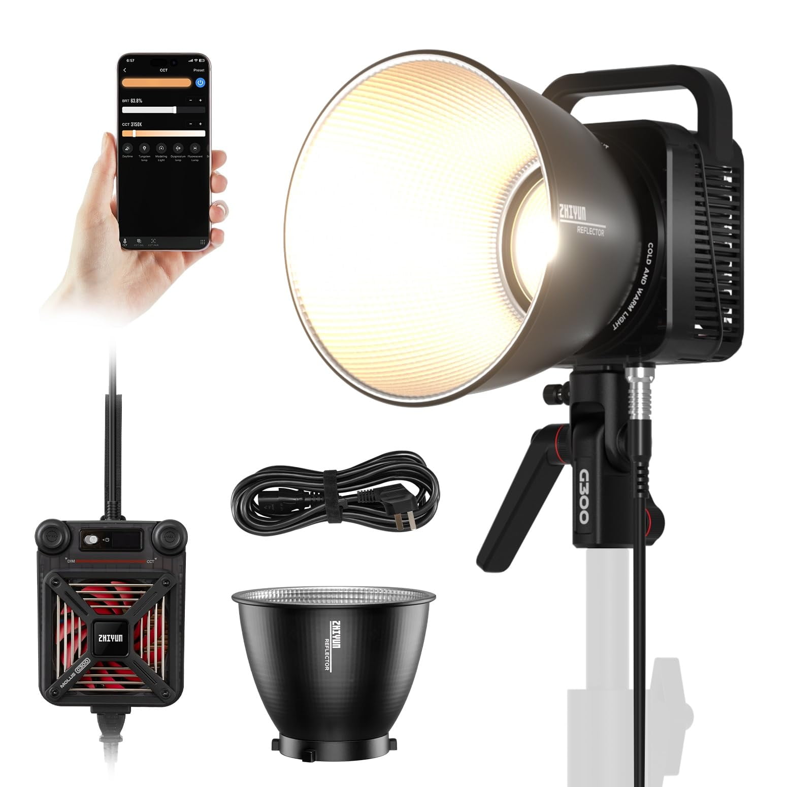 Luz De Vídeo Led Zhiyun Molus G300 300w Cob Bicolor Con Aplicación