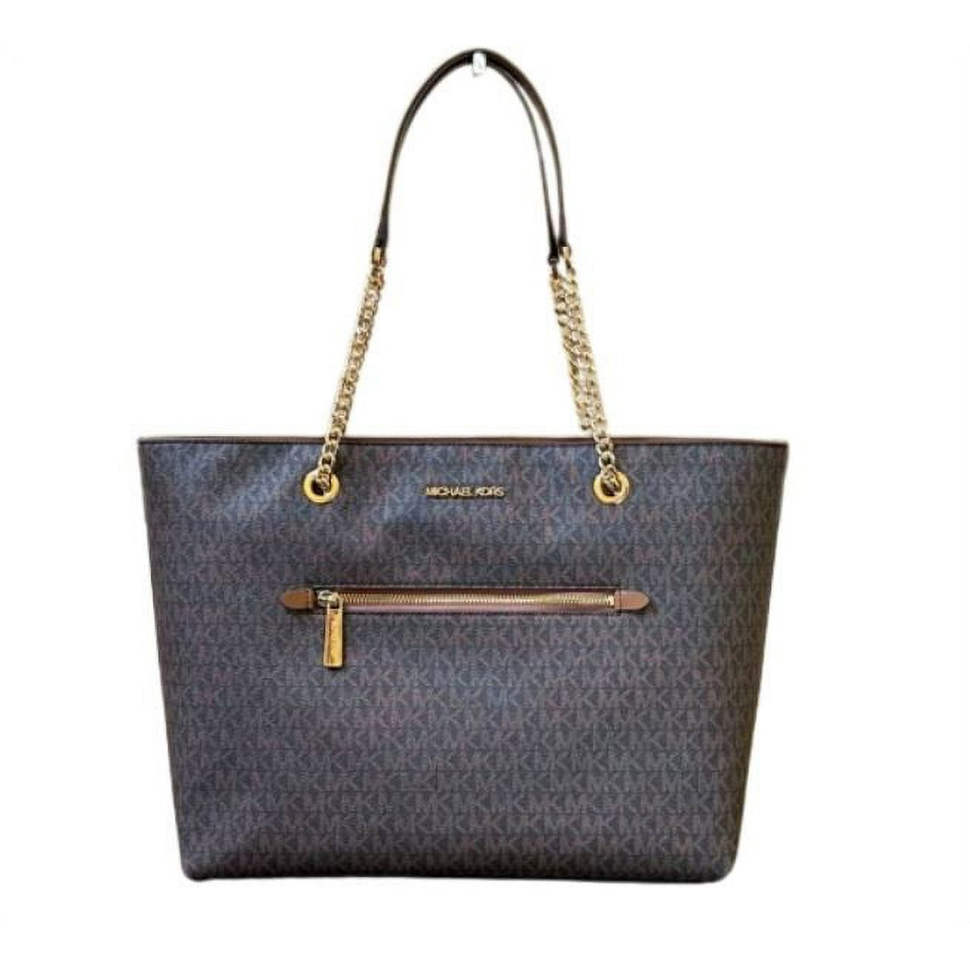 Cartera Michael Kors Bolso Tote De Mujer Signature De Lona Con Cadena, Café
