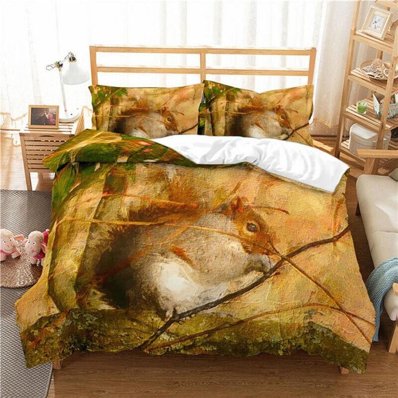 Squirrel Cute Animal Print Quilt Duvet Cover Set Home Textiles Bedroom Decor3-Piece Bedding Set