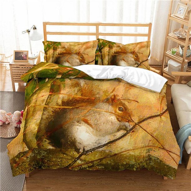 Squirrel Cute Animal Print Quilt Duvet Cover Set Home Textiles Bedroom Decor3-Piece Bedding Set