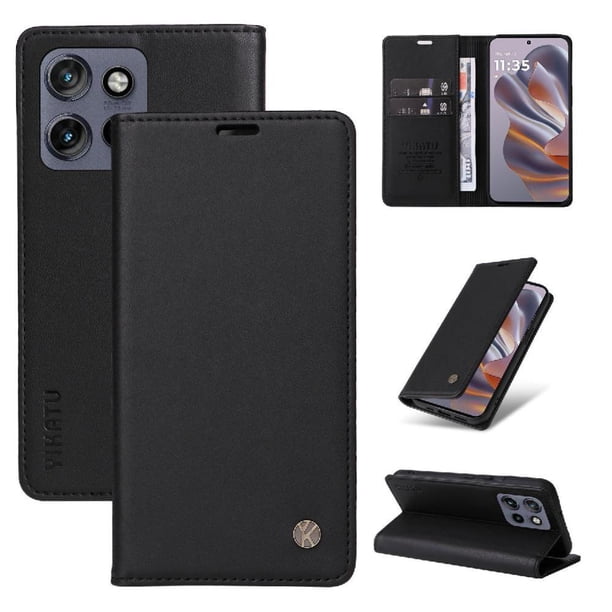 Funda Billetera de Cuero para Motorola Edge 50 Neo con Tarjetero y Soporte - Tapa Magnética Negro