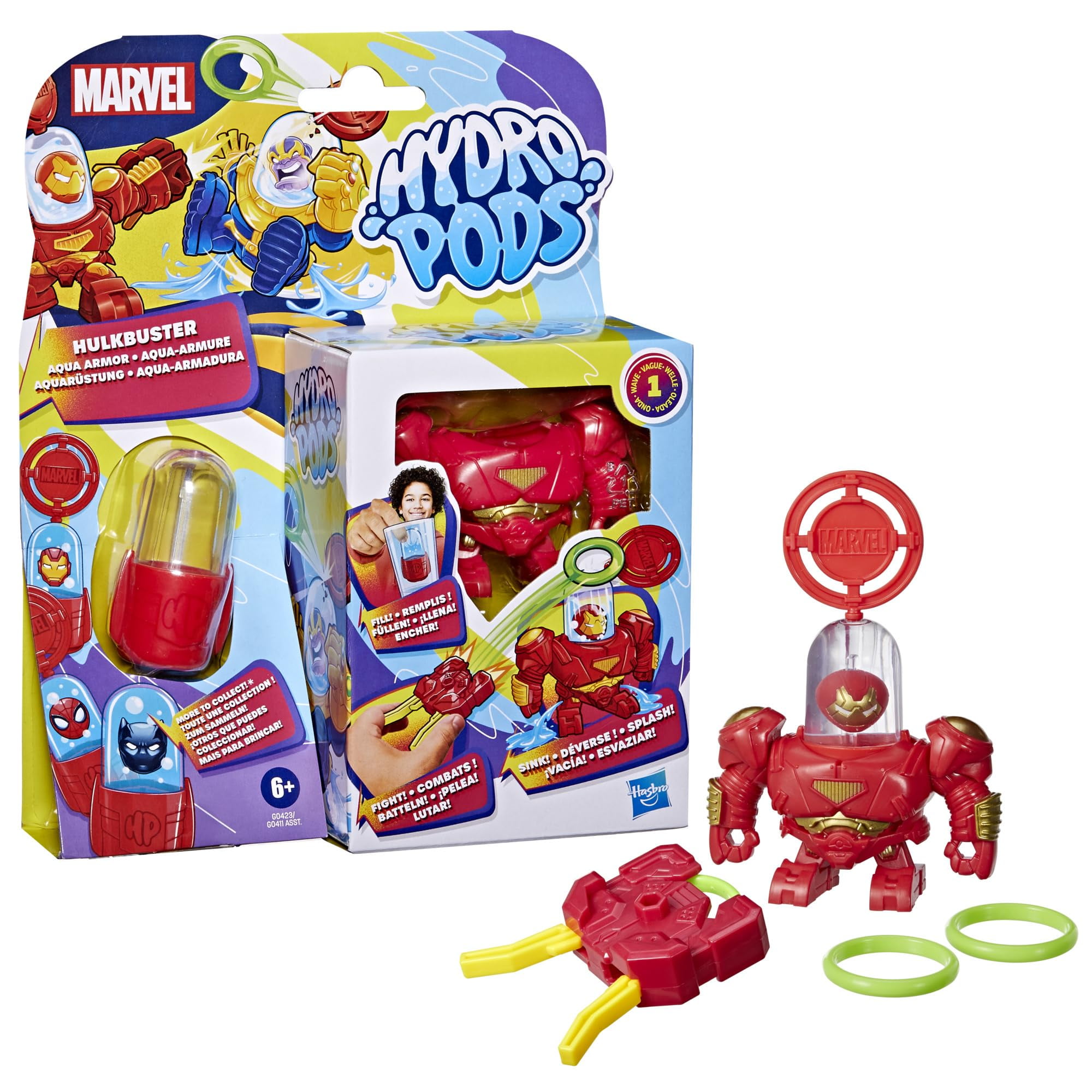Hasbro - Set De Batalla Hydro Pods Marvel Hulkbuster Aqua Armor De 10 Cm