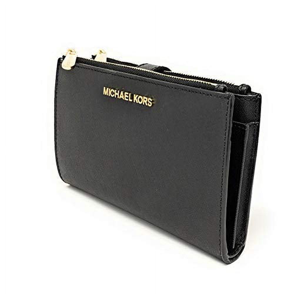 Billetera Michael Kors Womens Jet Set Travel Double Zip Wristlet Black Saffiano One Siz