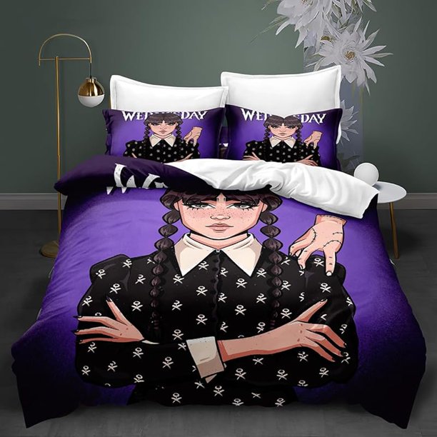 Bed- Duve-t Cov-er W-ednesday -Bedding S-ets Ad-dams 3D Pri-nted Lightwei-ght 3 -Piece Comfor-ter Sets 1 Duvet Co-ver and 2 Pillo-w Sha-ms for Boys Girls