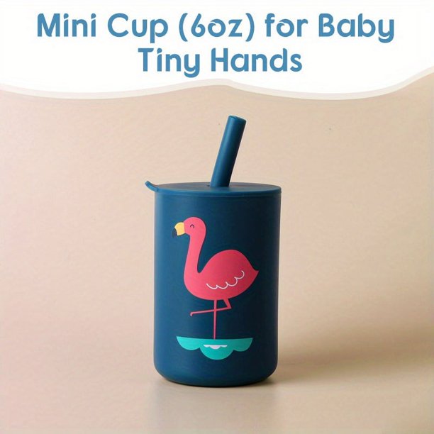 6oz Mini Water Cup For Kids, Learning Drinking Portable Unbreakable Training Cup With Straw & Lid For Toddler Beginner Drinking Water, Food Grade Silicone Baby Water Bottle, BPA FREE First-Stage Prac