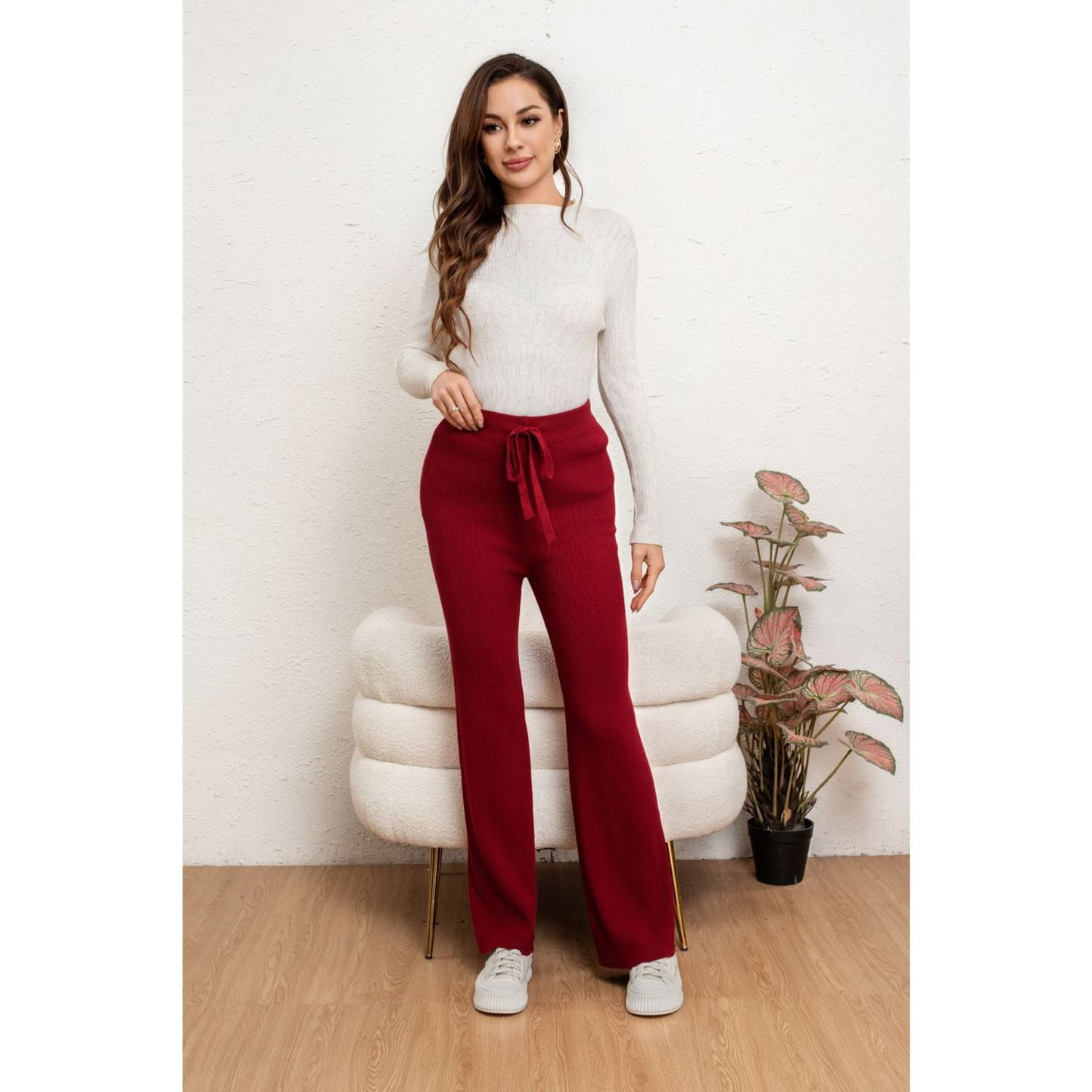 Likeshop - Pantalon Calza Mujer Recto Lanilla Tiro Alto Full Elasticado 5052