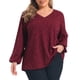 thumbnail image 1 of GRACIA Y GRANDEZA Blusas de Punto de Manga Larga con Estampado para Mujer de Talla Grande, Camisetas de Ajuste Suelto con Cuello en V, Moda Casual, Talla 1X, Burdeos, 1 of 7