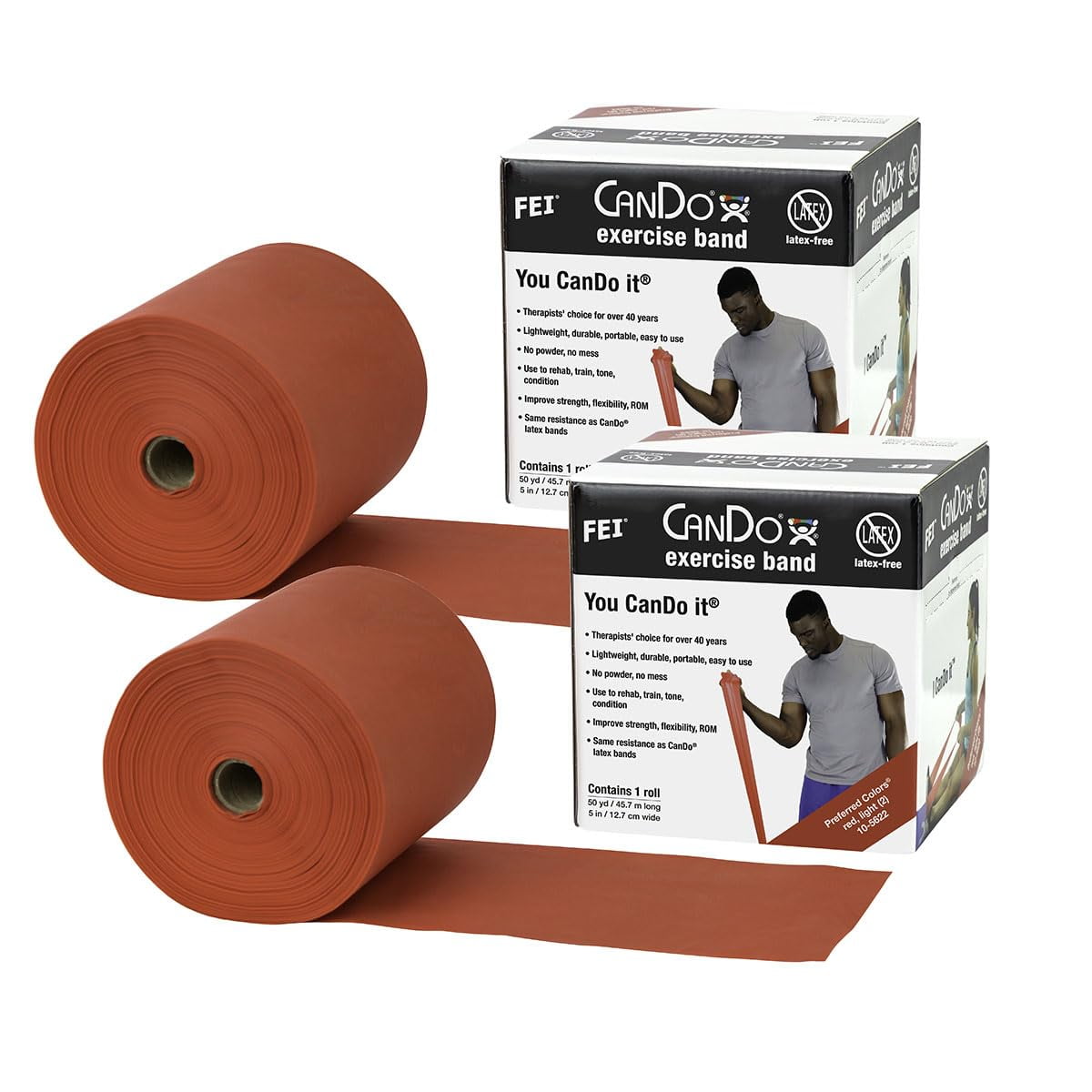 Banda De Ejercicio Cando Twin-pak, Sin Látex, Color Rojo, 100 Yardas