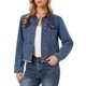 thumbnail image 1 of Chaquetas de Jean INSPIRE CHIC para Mujeres Casual con Cuello de Ante Manga Larga Abotonada Dobladillo Sin Rematar Chaqueta de Mezclilla Recortada S Azul Retro, 1 of 6