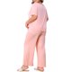 thumbnail image 3 of Agnes Orinda Conjunto de Pijama de 2 Piezas para Mujer Talla Grande, Encaje con Lazo, Cuello en V, Manga Corta, Top y Pantalones Anchos con Volantes, Talla 5X, Rosa, 3 of 6
