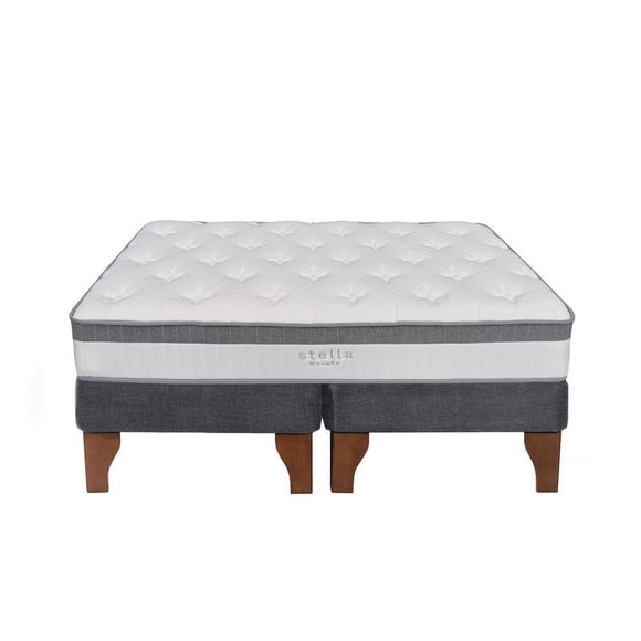 Cama Europea Stella 2 Plazas 150x190 cm Base Colchón Madera Gris