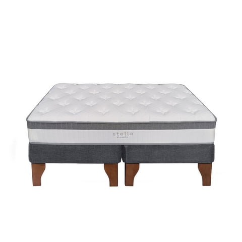 5° Sueño - Cama Europea Stella 2 Plazas 150X190 Cm Base Colchón Madera Gris
