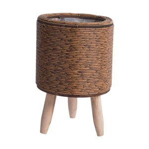 Ioensy - Cesta Tejida Soporte Para Plantas Con Patas Maceta Para Apartamento Salón Cilindro Marrón Oscuro
