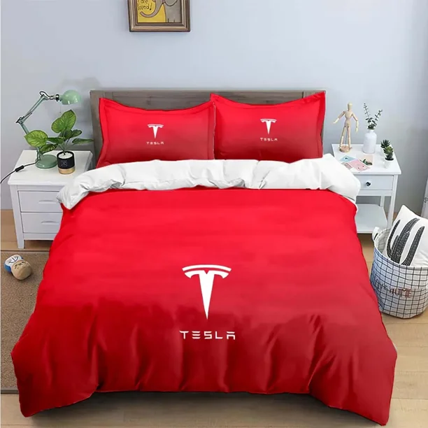 x2344 Bed SheetsT-Tesla Logo Print Bedding Sets Exquisite Bed Supplies Set Duvet Cover Bed Comforter Set Bedding Set Luxury Birthday Gift 3-Piece Bedding Set (1 Duvet Cover + 2 Pillow Shams) nj2344