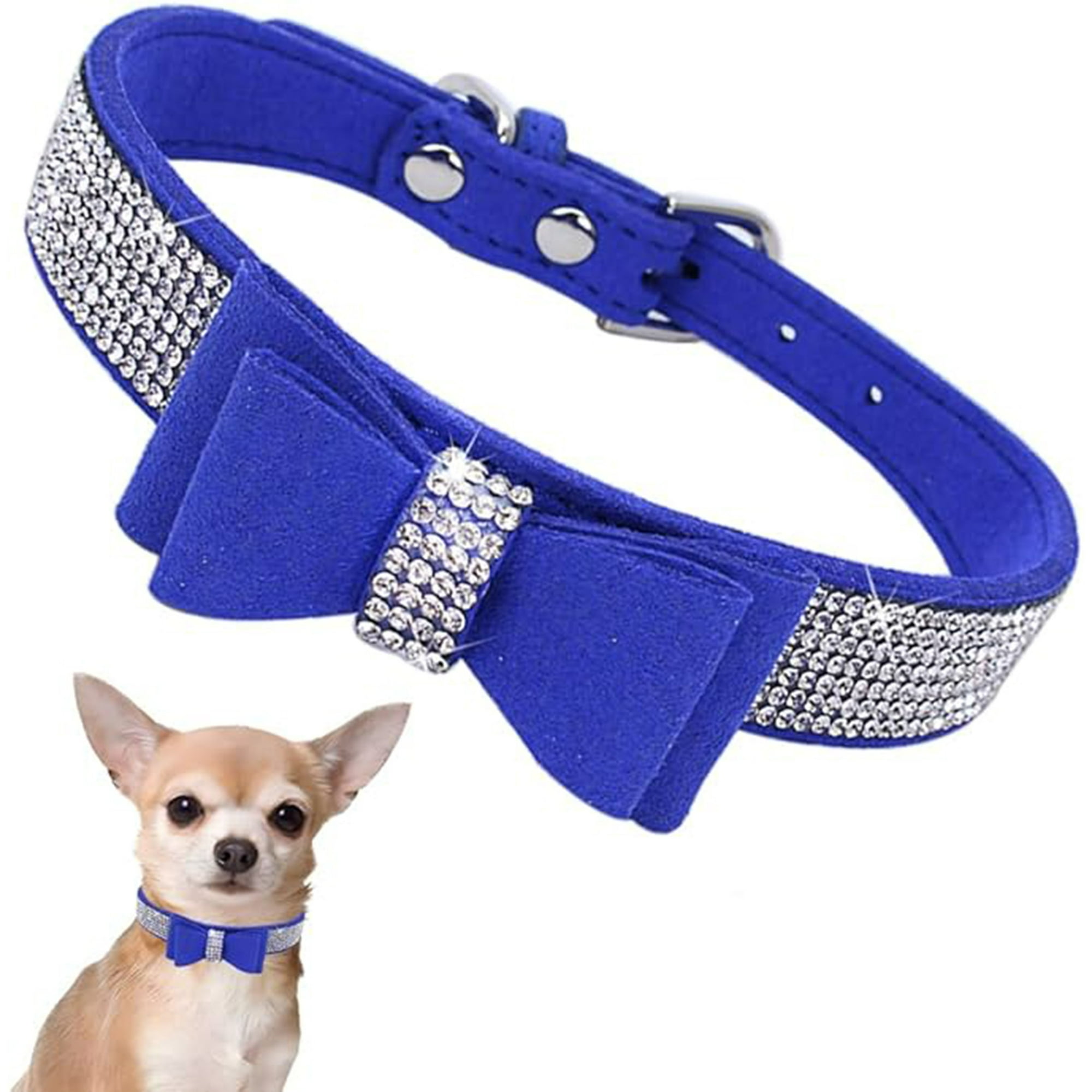Veat00l - Collar De Perro De Diamante De Agua Con Lazo, Collar De Perro, Selección De Materiales De Alta Calidad, Suave Y Transpirable, Botón De Seguridad Ajustable, Diamante De Agua Brillante, S