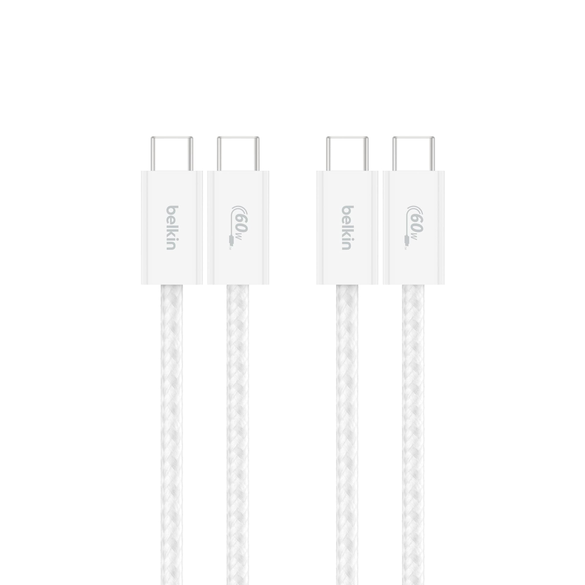 Belkin - Cable Usb C A Usb C, Paquete De 2 Unidades, 1 M, 60 W, Color Blanco