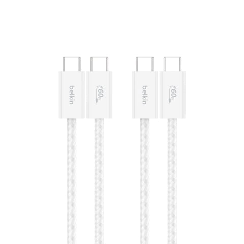 Belkin - Cable Usb C A Usb C, Paquete De 2 Unidades, 1 M, 60 W, Color Blanco
