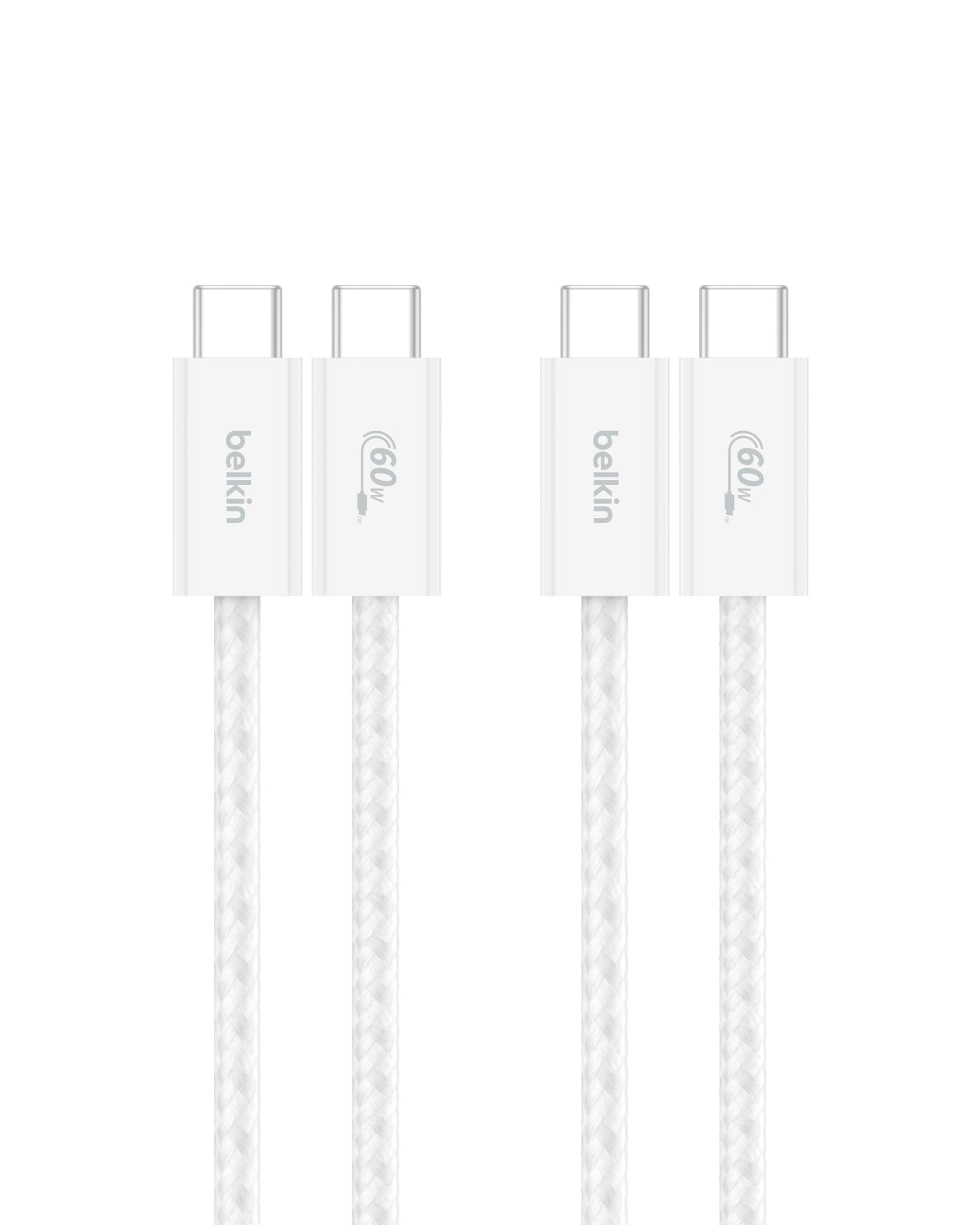 Belkin - Cable Usb C A Usb C, Paquete De 2 Unidades, 1 M, 60 W, Color Blanco