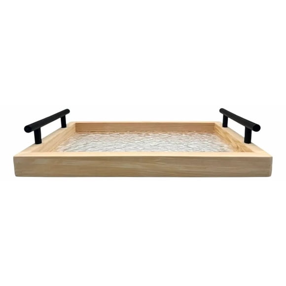 Bandeja Hogar Decoracion Bandeja Madera Vidrio 30x20cm Marrón